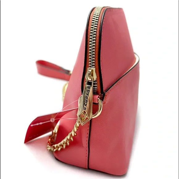 Rampage Saffiano Faux Leather Dome Crossbody Bag Pink with Gold Tone Cha… - Picture 4 of 7